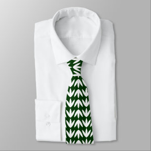 Gravata Padrão de Pés-Pássaros - Branco em Verde Escuro