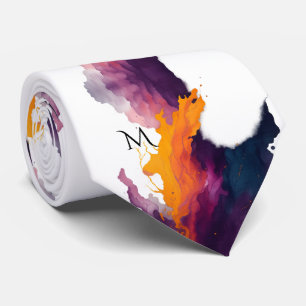 Gravata Padrão de pincelada de chama abstrata laranja roxo