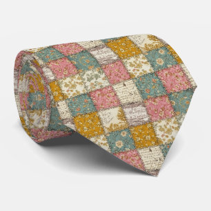 Gravata Padrão de Piquenique em Patchwork Floral Pastel (1