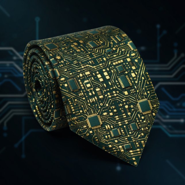 Gravata Padrão de Placa-Mãe Tech Dourado Verde Escuro (Criador carregado)
