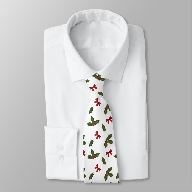 Gravata Padrão de Planta de Azevinho Comum de Natal e Laço (Amarrado)