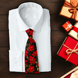 Gravata Padrão de Poinsettia Natal de Férias Vermelhas