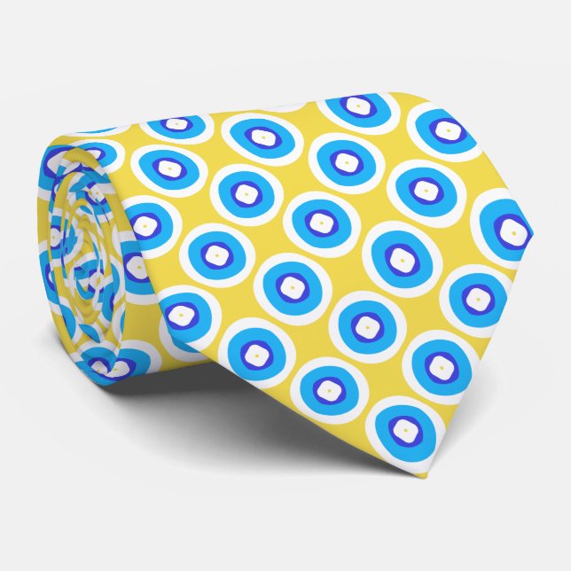 Gravata Padrão de ponto de anel azul e branco (Rolled)