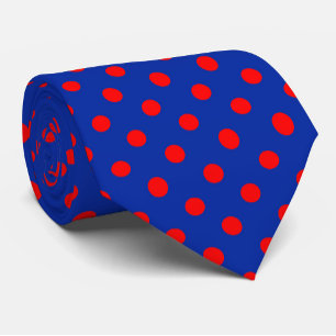 Gravata Padrão de Pontos Polka Azuis Vermelhos no Azul