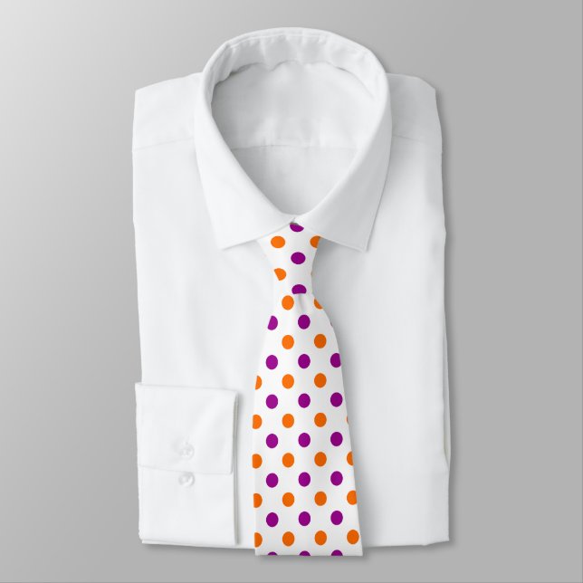 Gravata Padrão de Pontos Polka Laranja Roxo Branco (Amarrado)