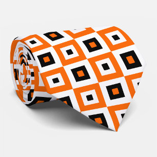 Gravata Padrão de Quadrados Xadrez Laranja Preto e Branco