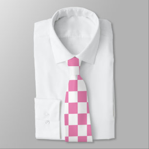 Gravata Padrão de Quadro de Verificação Rosa e Branco