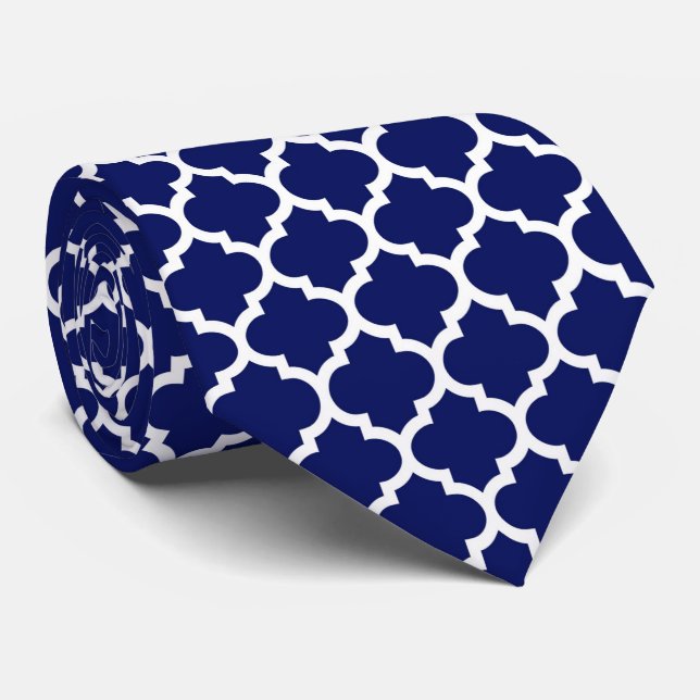 Gravata Padrão de Quatrefoil Branco Branco-marinho #5 (Rolled)
