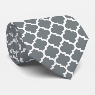 Gravata Padrão de Quatrefoil Branco da Cinza de carvão mar