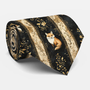 Gravata Padrão de Raposa Botânica Preto e Dourado de Luxo