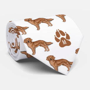 Gravata Padrão de Retriever Dourado Vermelho Com Monograma