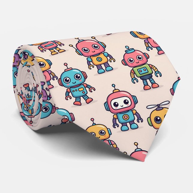 Gravata Padrão de Robô Kawaii Fofo (Rolled)
