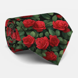 Gravata Padrão de Rosa Vermelha Elegante Escura