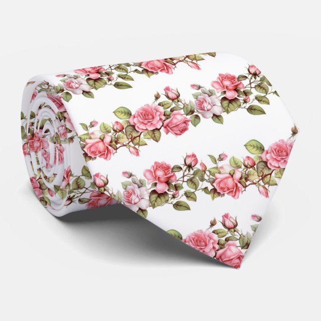 Gravata padrão de rosas rosa (Rolled)