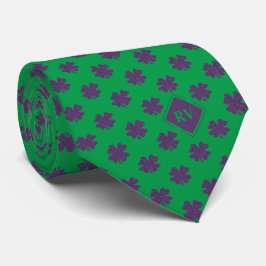 Gravata Padrão de Shamrock Roxo Monograma Verde