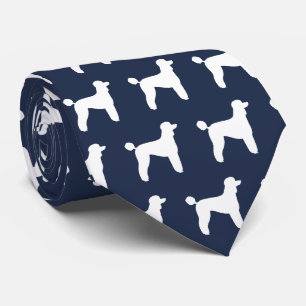 Gravata Padrão de Silhuetas de Poodle Padrão Branco e Azul