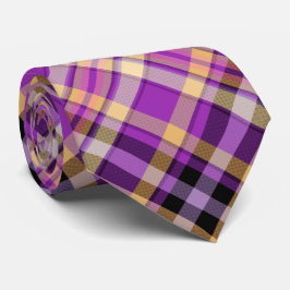 Gravata Padrão de Tartan Amarelo Roxo Moderno
