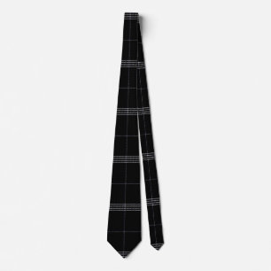 Gravata Padrão de Tartan Branco preto e brilhante