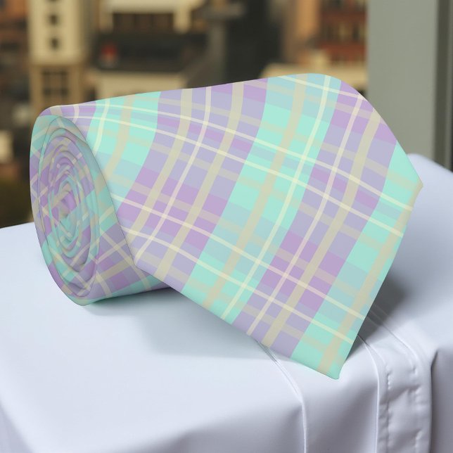 Gravata Padrão De Tartan Da Xadrez De Pastel Roxo E Violet (Criador carregado)