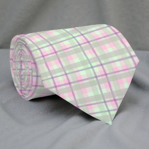 Gravata Padrão De Tartan Gingham, Xadrez Rosa Pastel E Ve