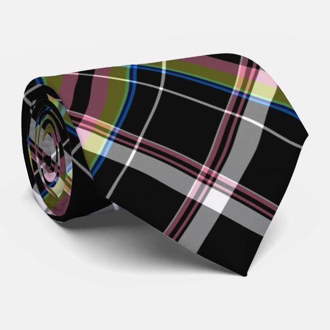 Gravata Padrão de Tartan Oleícola e Preto (Rolled)