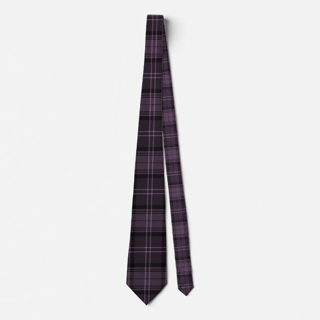 Gravata Padrão de Tartan Preto, Morango, Xadrez Roxa (Frente)