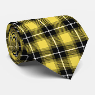 Gravata Padrão de Tartan Xadrez Preta Amarelo