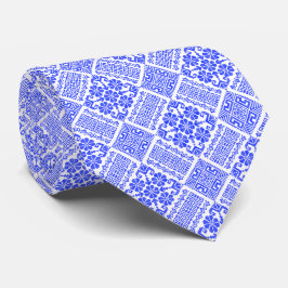 Gravata Padrão de Thobe Henna, Tatreez Azul e Branco