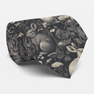 Gravata Padrão de Toile de Coelho Vintage Preto Botânico