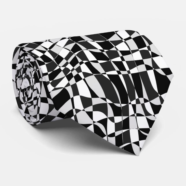 Gravata Padrão de Torção Xadrez Preto e Branco (Rolled)
