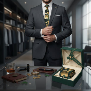 Gravata Padrão de Trevo em Folha de Ouro Dia de São Patríc