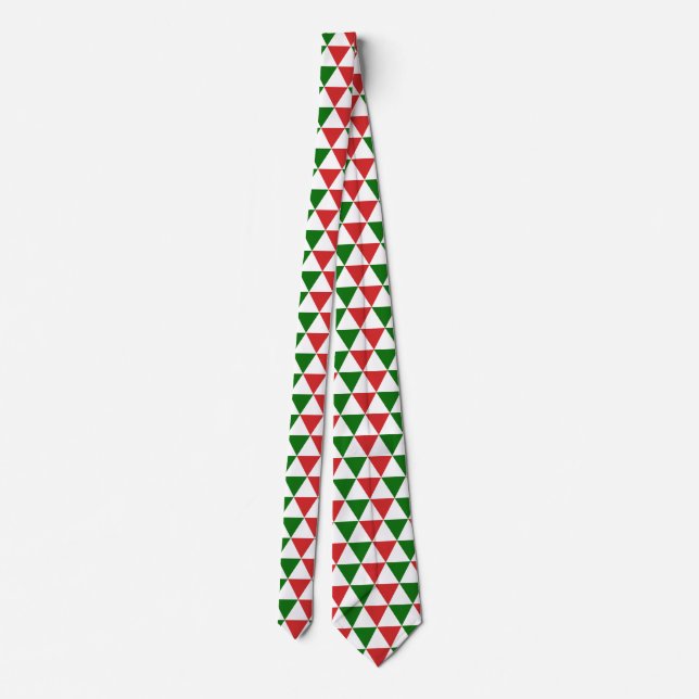 Gravata Padrão de Triângulo de Natal Vermelho e Verde (Verso)