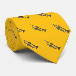 Gravata Padrão de Trompete Colorido Carvão em Amarelo