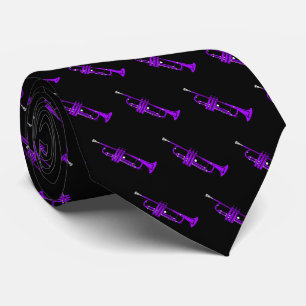 Gravata Padrão de Trompete Roxo em Preto