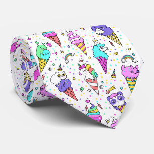 Gravata Padrão de unicórnio fofo multicolorido de sorvete