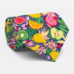 Gravata Padrão de Verão de Frutas Tropicais em Aquarela