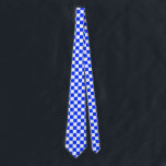 Gravata Padrão de Verificação Branco Azul<br><div class="desc">Design de padrão de quadrados geométricos verificado com verificação de azul e branco</div>