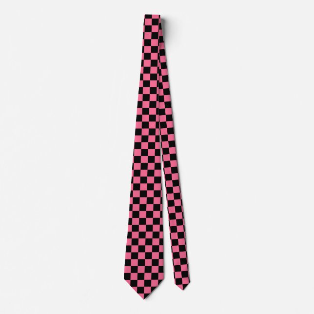 Gravata Padrão de Verificação Preto-Rosa (Frente)
