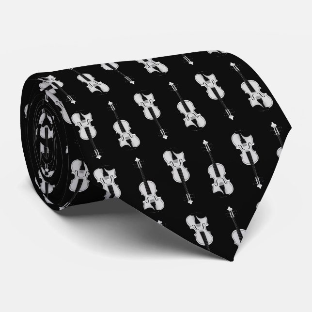 Gravata Padrão de Violino - Preto e Branco (Rolled)