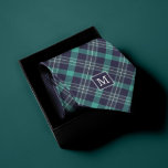 Gravata Padrão de Xadrez azul e verde monograma<br><div class="desc">Padrão de Xadrez azul e verde monograma design.</div>