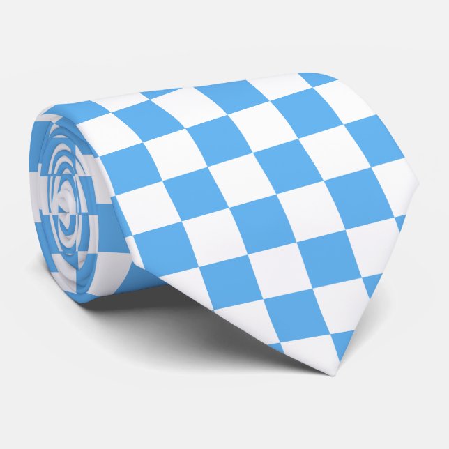 Gravata Padrão de xadrez branco azul (Rolled)