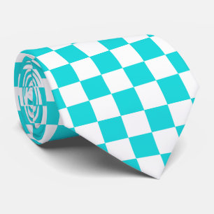Gravata Padrão de xadrez branco e azul-verde