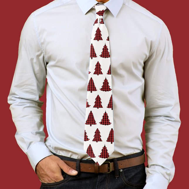 Gravata Padrão de Xadrez da Árvore de Férias Feriadas de N (Buffalo check pattern christmas tree neck tie. )