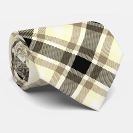 Gravata Padrão de Xadrez de bege, preto, branco e tartan
