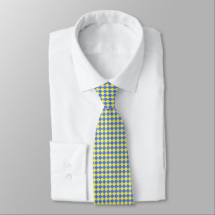 Gravata Padrão de Xadrez de Diamante Azul Amarelo