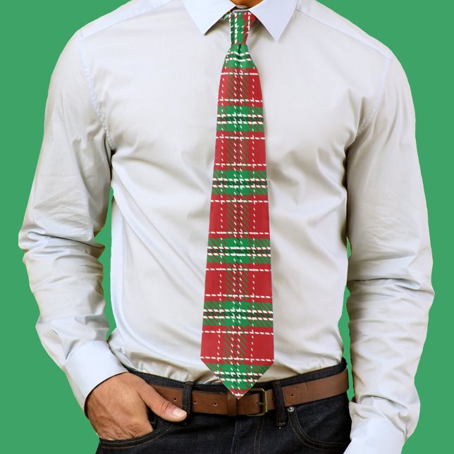 Gravata Padrão de Xadrez de Natal Verde Vermelho (Red and green plaid pattern neck tie. )
