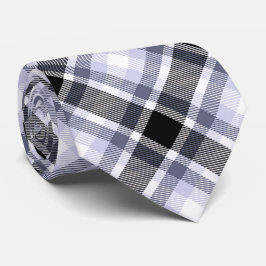 Gravata Padrão de Xadrez de Tartan Branco, Azul, Preto