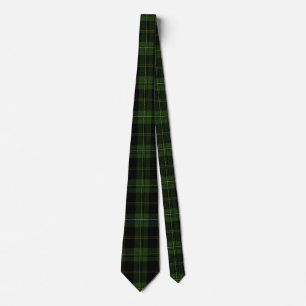 Gravata Padrão de Xadrez de Tartan Negro e Verde-Oliva Esc