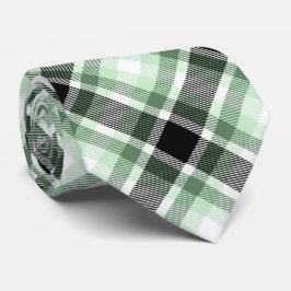 Gravata Padrão de Xadrez de Tartan Verde, Preto, Branco