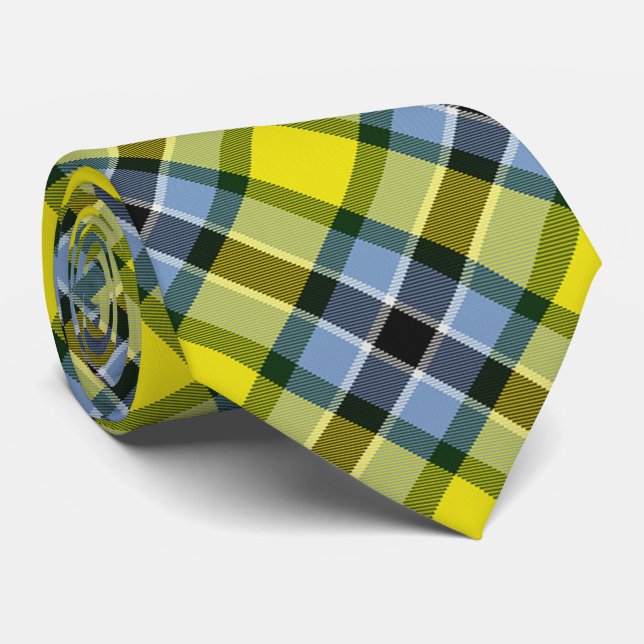 Gravata Padrão de Xadrez do Tartan Azul e Amarelo moderno (Rolled)